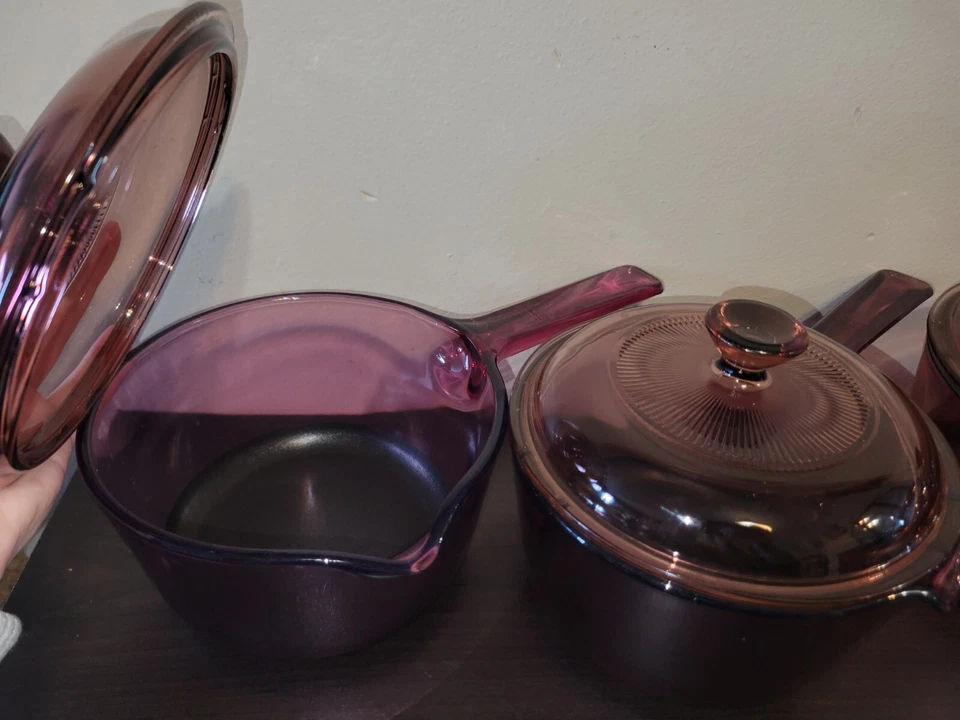 DEFECTUOSO DE COLECCIÓN Vision Corning Ware Lote de 4 Sartén Olla Arándano Púrpura G3D Foto 4 de 4
