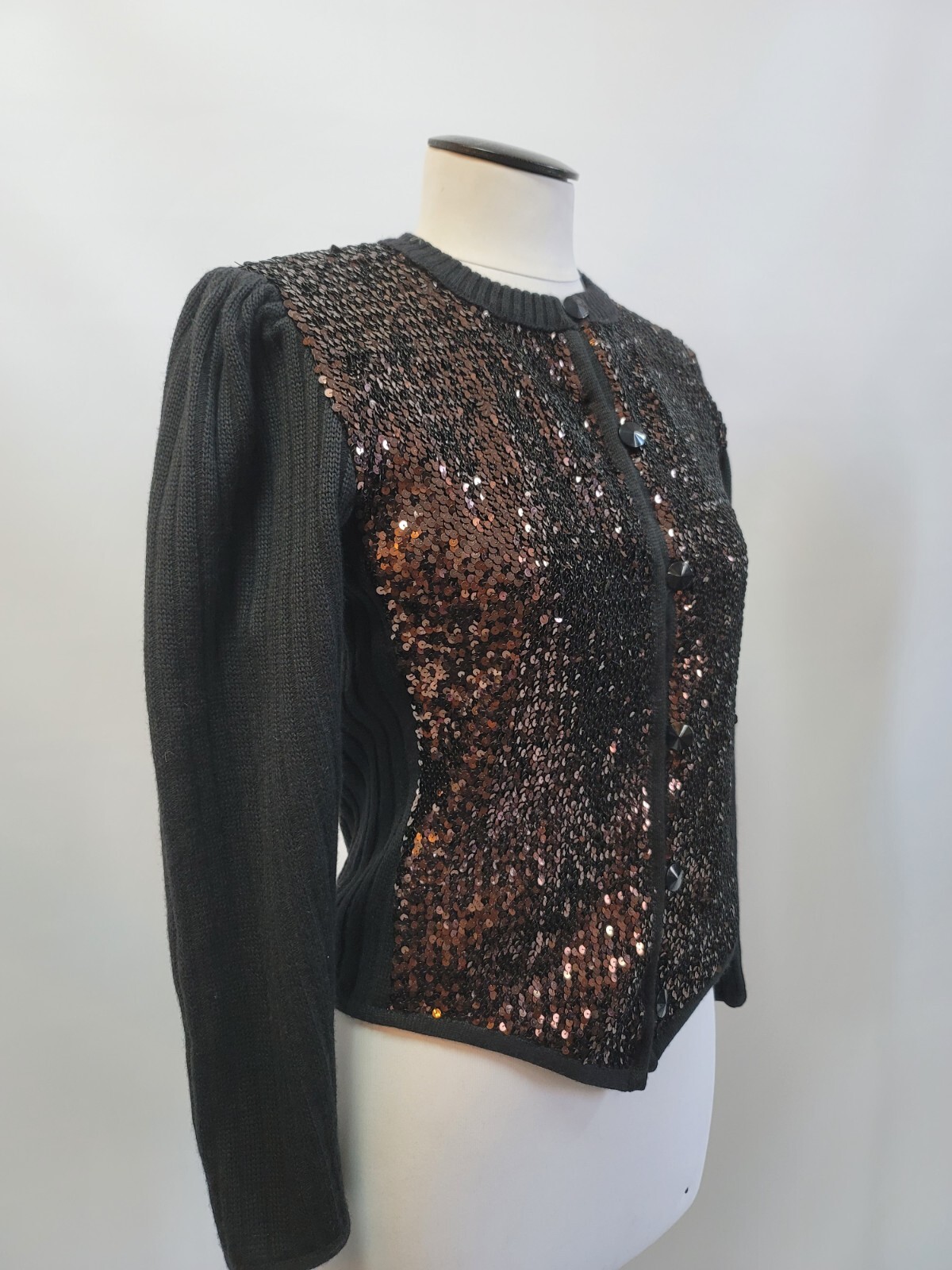 Iconico cardigan SAINT LAURENT Rive Gauche passerella paillettes giacca in maglia taglia 38