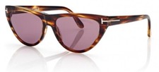 New Tom Ford FT TF0990 55Y Cat Eye Striped Honey Havana Sunglasses Authentic
