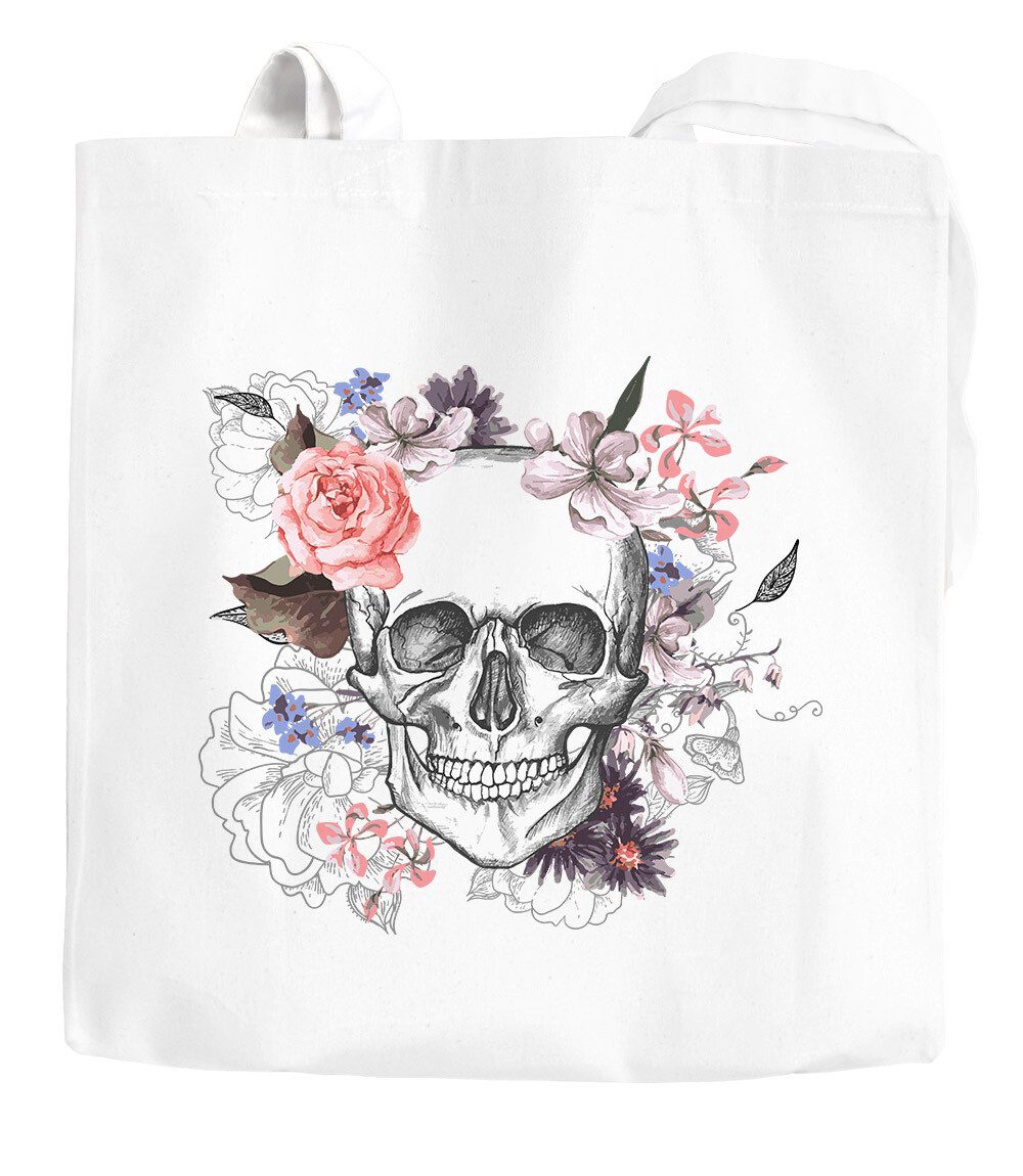 Джутовая сумка с черепом и цветами цветочный череп бохо-череп хлопчатобумажная сумка 3290₽
