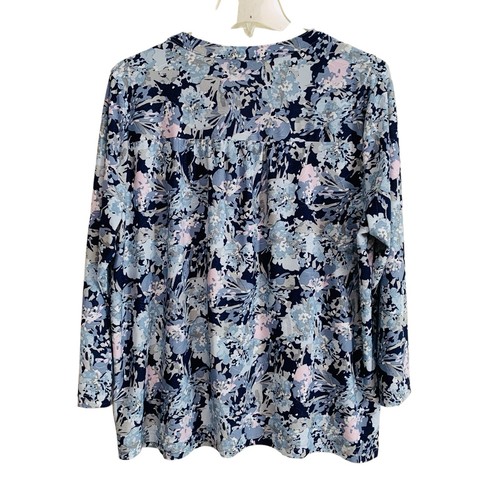 Napa Valley Blouse Top Women’s Sz Large Blue Floral Pleated Front V-Neck Stretch - Picture 4 of 9