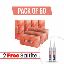 Salt Bricks 8x4x2 Pack of 60 with 2 Free Salt Glue For Salt Spa, Sauna Walls
