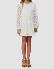  110 Bardot Junior Kid's Girl's White Ella Lace Dress Size 7