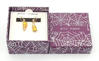Betsey Johnson Halloween Glitter Candy Corn Drop Earrings