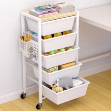Rolling Cart with Drawers, Rolling Storage Cart with 5 Large Plastic Drawers ...