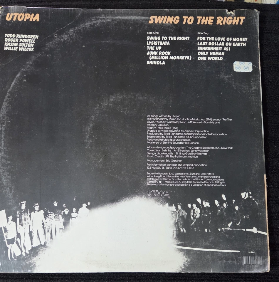 UTOPIA Swing To The Right NEW SEALED 1982 LP  Todd Rundgren RARE! BSV 3666 Z4 - Image 2 of 3