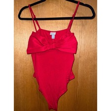 A New Day Red Bow Front Spaghetti Strap Thong Bodysuit Size Small