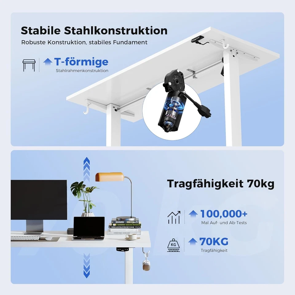 Agilestic Schreibtisch höhenverstellbar elektrisch 140x60 cm weiß ergonomisch - Bild 3 von 4
