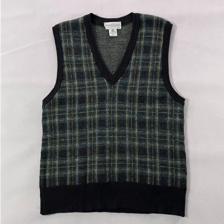 Chaleco Suéter de Lana a Cuadros Oscuro De Colección Hombres XL (SE ADAPTA Mediano) Tricots St Raphael Foto 4 de 4