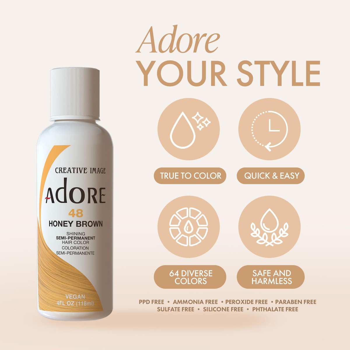 Adore Semi Permanent Hair Dye 4 Fl Oz Stunning Orange Ginger Vegan