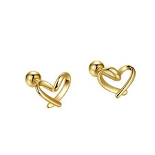 20G Tiny Cute Love Heart Stud Earrings for Women 925 Small, Gold-Toned