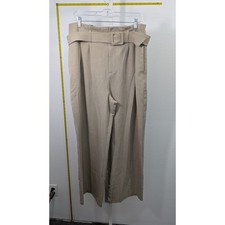Nine West Womens Tan Wide Leg Belted Dress Pants High Rise Trousers Size L