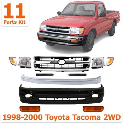 Front Bumper Chrome n Grille w Headlight Kit For 1998-2000 Toyota Tacoma 2WD