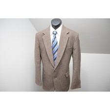 Haggar Tweed Blazer Mens 42R Brown Herringbone Wool Blend Sport Coat Excellent
