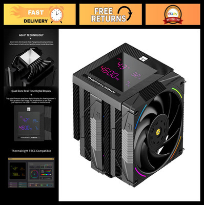 High-Performance CPU Air Cooler, 7 Heat Pipes, Dual 120mm PWM Fans, Digital Scre