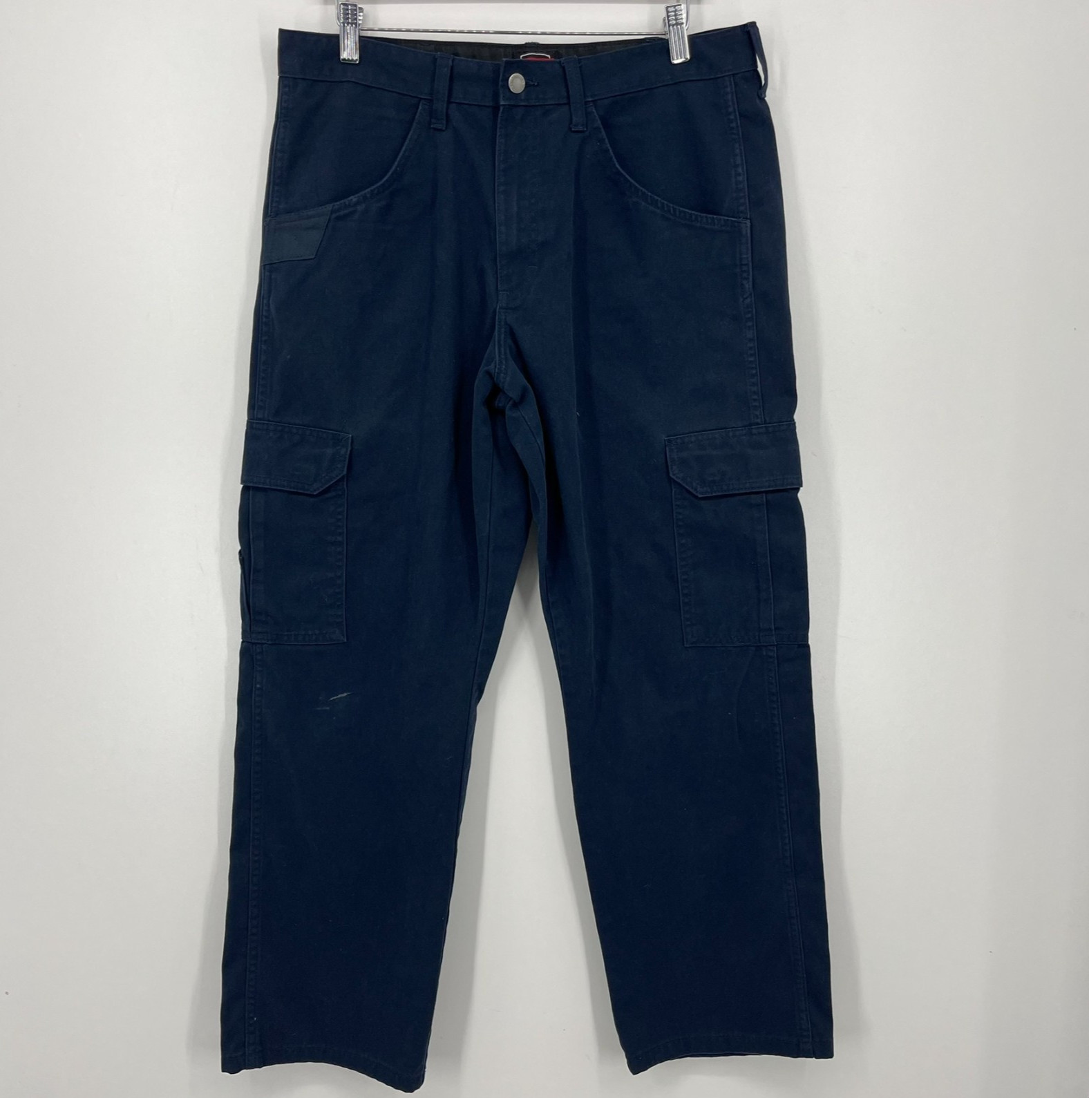 Men's Size 34 Navy Blue Workwear Cargo Pockets Cotton Solid