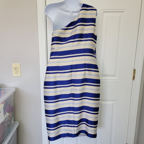 Banana Republic Satin One Shoulder Rüschen gestreift Kleid blau elfenbein Größe 6 - Bild 7 von 16