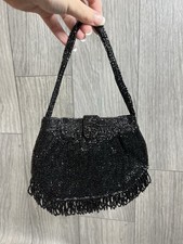 Vintage Hand Made in Japan Richere Black Beaded Evening Bag With Change Pocket