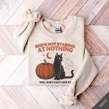 Ghost Halloween Cat Sweatshirt Vintage Spooky Fall Autumn Apparel