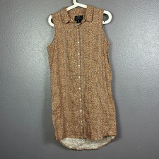 Tahari Sleeveless Linen Shirt Dress Suze Small Cheetah Print Brown Hi Low