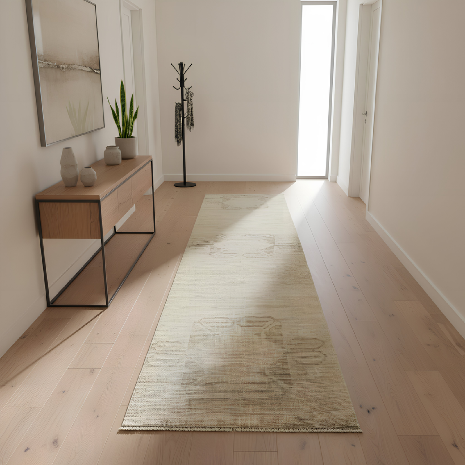 3x12 Neutral Runner Rug, Turkish Runner Beige, Handmade Wool Runner Rug