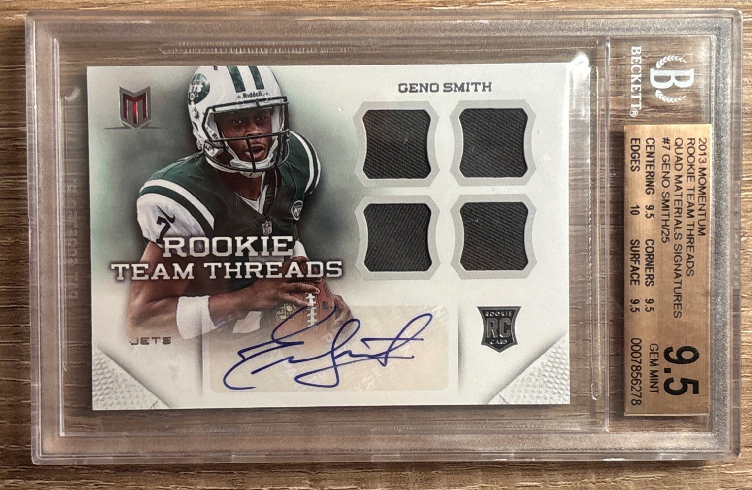Geno Smith Panini Momentum Rookie Team Threads Quad #7 Autograph