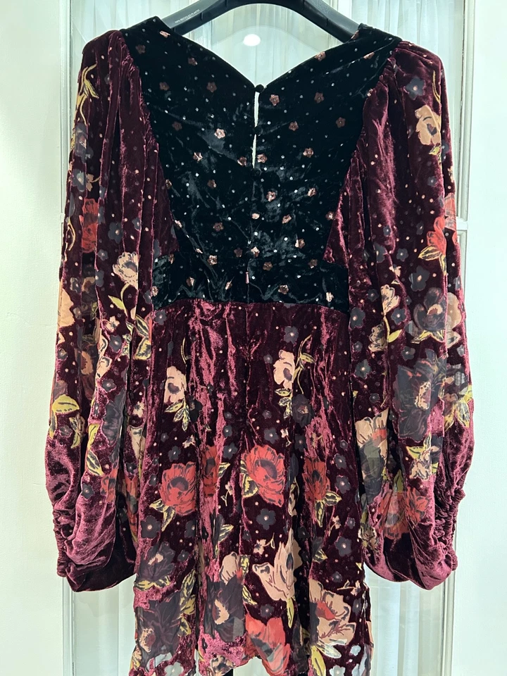 Mini Vestido Free People Last Letter Burnout Terciopelo Borgoña XS (Funciona Grande) Foto 3 de 3