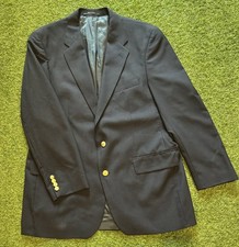 Chaps Ralph Lauren Blazer 44 T Navy Blue Gold Button 100 Wool Jacket Sport Coat