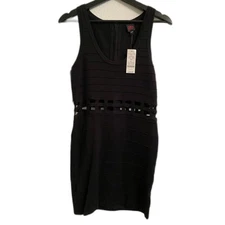 NWT 2B Bebe Sz L Black Cutout Mini Tank Dress Bodycon Flattering Pencil Stretch