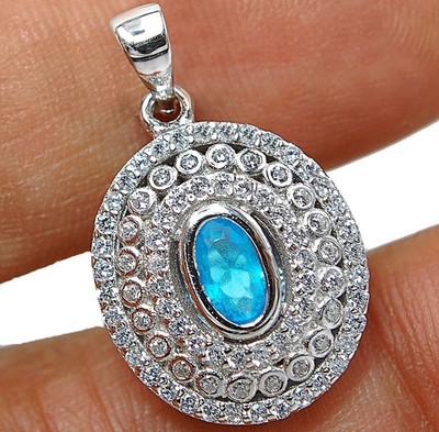 Anhänger 3 kt wärmebehandelter Blautopas 925 Sterlingsilber CP2-8