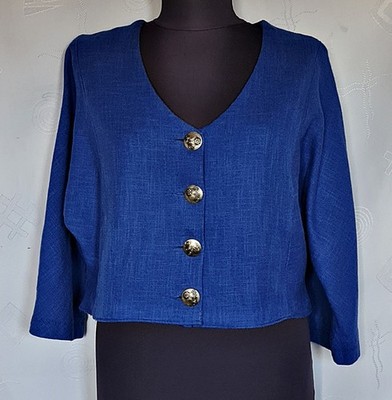 JACKET VINTAGE DIONA OKTOBERFEST DIRNDL TYROL BLUE LINEN  WOMEN US12/EU40