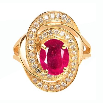 2.30 Carats Natural Ruby IGI Certified Diamond Ring In 14KT Gold - Tariffs Free
