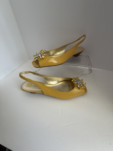 Anne Klein Slingback Shoes Kitten Heel Yellow Rhinestone Wedding 9.5 iFlex - Picture 11 of 18