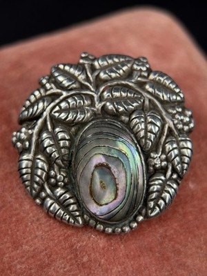   KA  K. Alstrup ? Brosche Dänemark Silber Abalone Baum Blume Schmuck Vintage