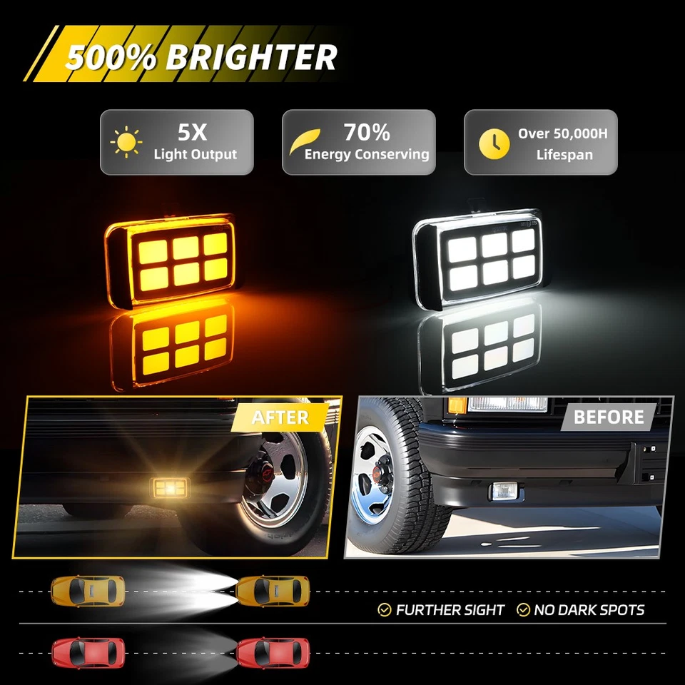 Прозрачные светодиодные передние противотуманные фары с обратным переключателем с указателем поворота для 88–99 Chevy C1500 S10 - Изображение 2 из 4