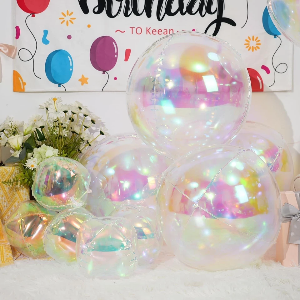 12Pcs Iridescent Round Foil Balloons, 22" 15" 10" 4D Clear Ball Balloon, Holo... - Изображение 4 из 4