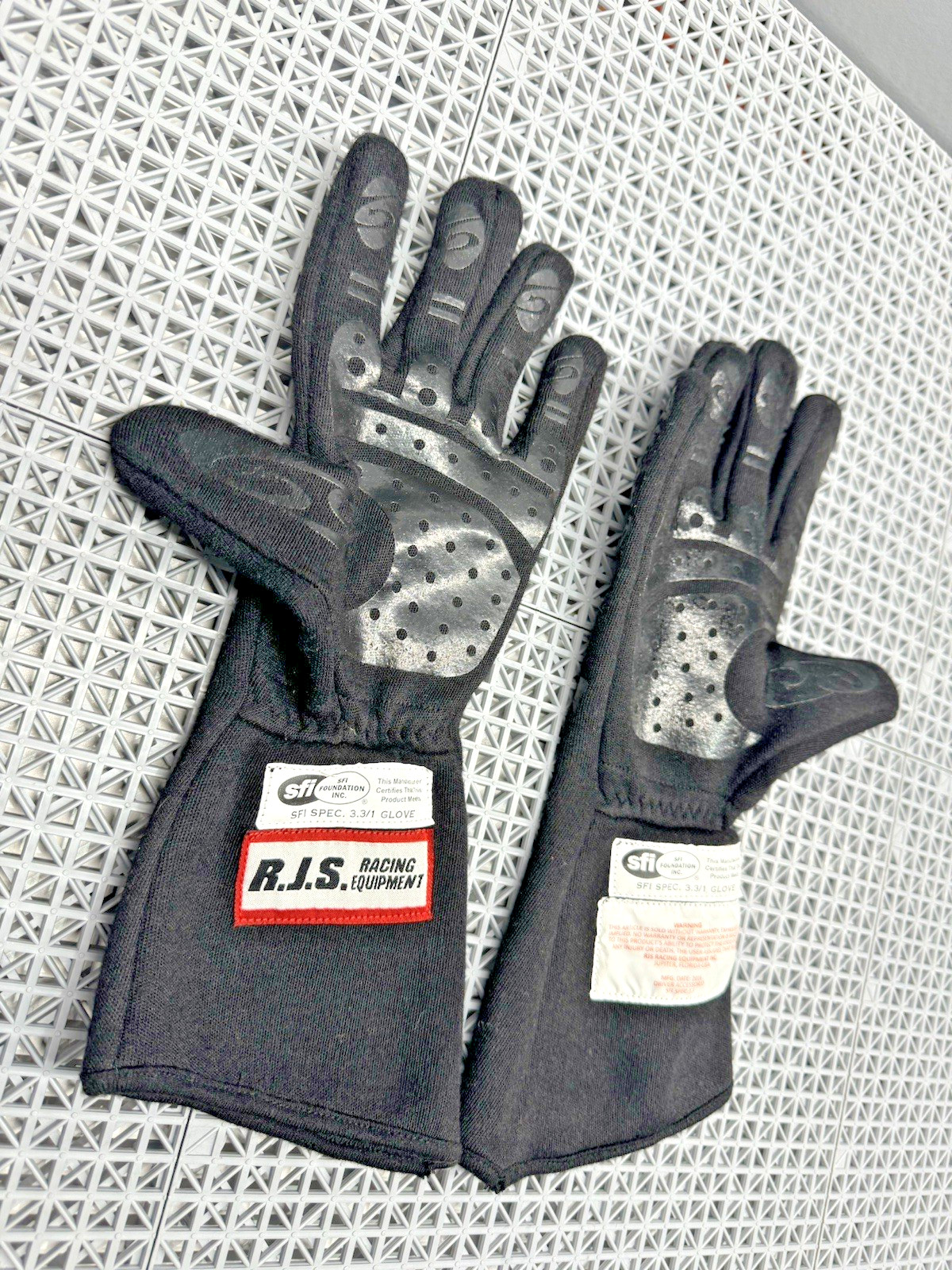 RJS Racing Equipment SFI 3.3/1 Black on Black Skeleton Racing Gloves (LARGE)