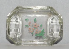 VTG PERSONAL INDIVIDUAL LADY'S ASHTRAY CUT GLASS PAINTED FLORAL RECTANGLE