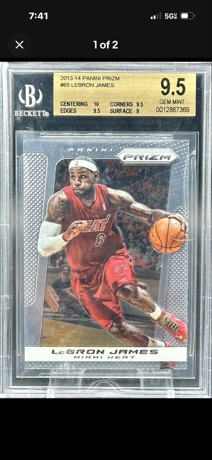 2013-14 Panini Prizm - LeBron James #65 Beckett 9.5, Centering 10! Beauty