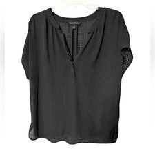 Banana Republic Black Drapey Perforated Popover V-neck Blouse Women's Top Size S