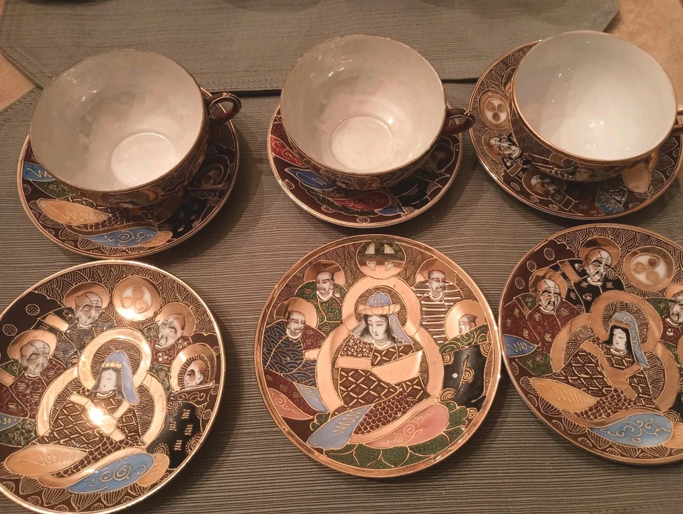 Vintage Japanese Porcelain Ceramic Satsuma Moriage Dragon Ware Tea Set - Image 4 of 4