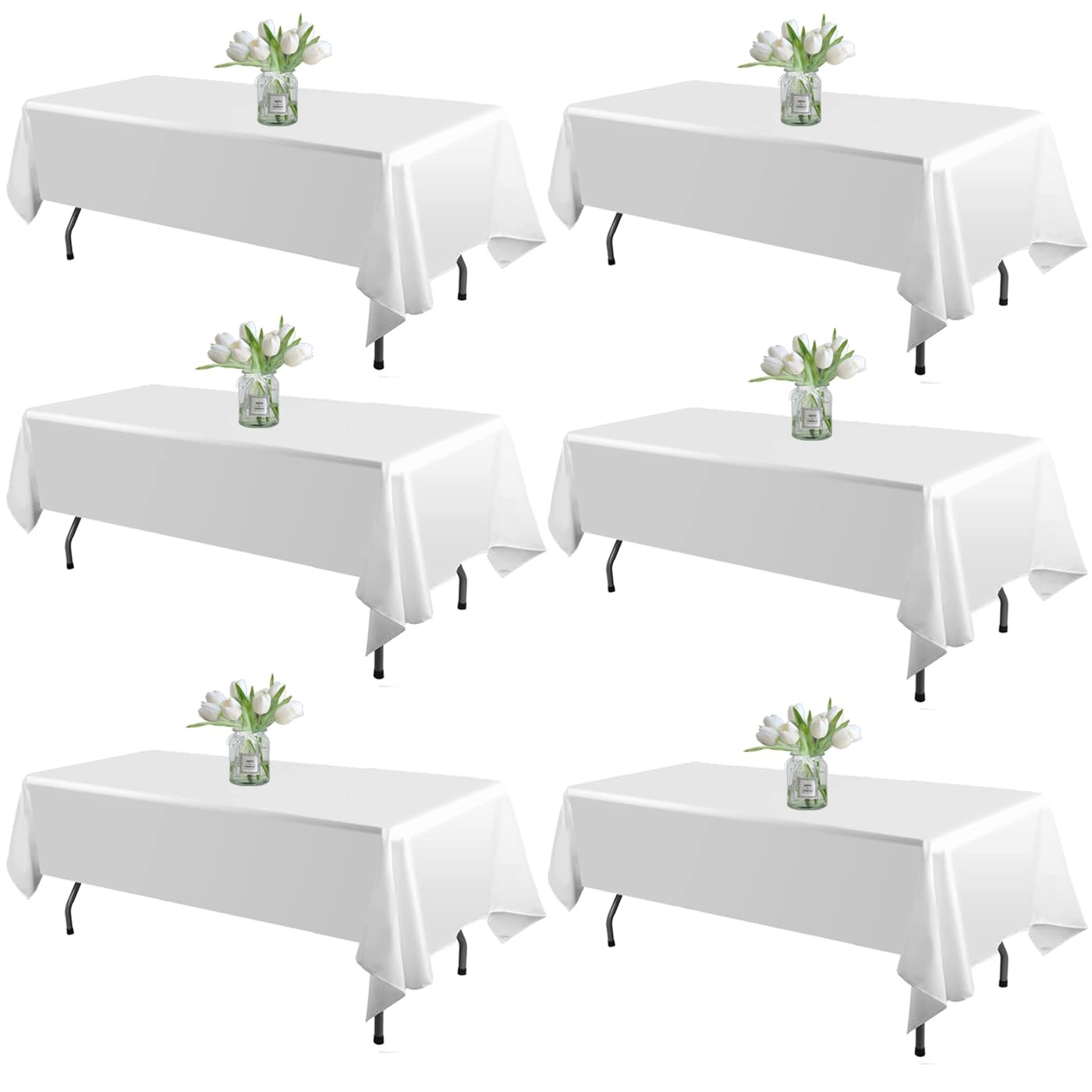 6 Pack White Tablecloths 60x102 Inch, Polyester, Wrinkle Resistant for Events