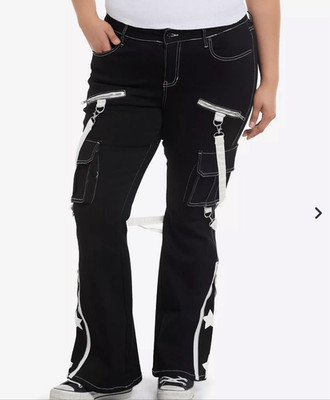 Hot Topic White Star Suspender Flare Pants Plus  Size 16 Punk Nwot