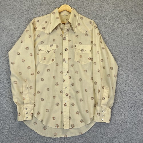 Vintage 60's Permanent Press Shirt Men's Medium Western Snap Floral Yoke