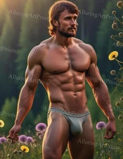 Male Model Photo Print Muscular Handsome Shirtless Hunk Abs -U972