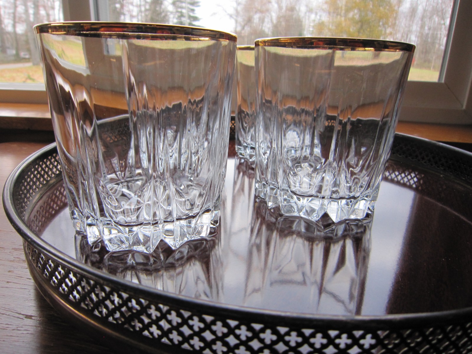 Vintage Double Old Fashion Glasses Gold Rimmed Whiskey Circleware Set Of 4