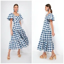 HUNTER BELL Blue Check Cassidy Dress Size 6