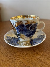 Lomonossow Imperial Porzellan Teetasse und Untertasse Golden Garden Muster UdSSR Russland