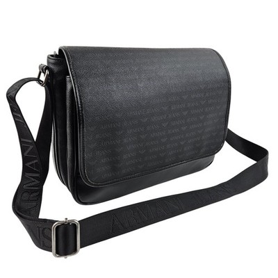 Armani Jeans Herren Umhängetasche Messenger Bag Monogramm Logo verstellbarer Riemen schwarz