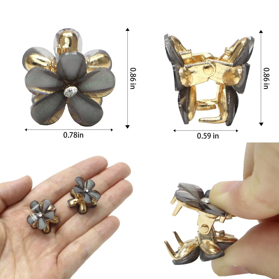 Pinzas para el cabello con diamantes de imitación - Mini garras para el cabello con flores, alfileres para el cabello elegantes, lindo Barrett... Foto 3 de 4